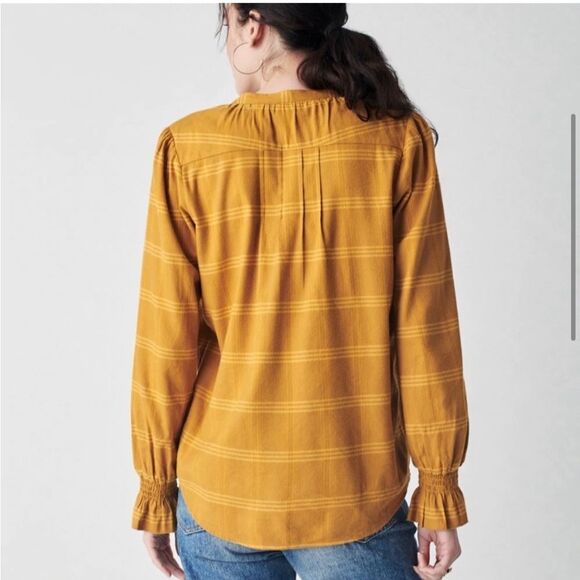 Faherty Harper Plaid Button Down Top Blouson Sleeves Ruffled Cuffs - Size Medium - Picture 4 of 9